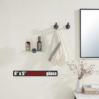 JQK Bathroom Glass Shelf Oil Rubbed Bronze, Tempered Glass Shower Storage 8 by 5 inches, 304 Stainless Steel ORB Wall Mount, TGS101L8-ORB