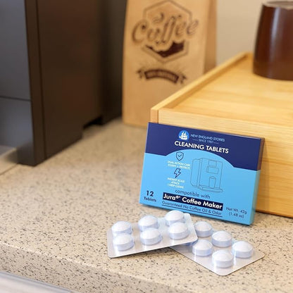 Jura Compatible Cleaning Tablets 12-Pack - Deep Clean Coffee Machine Internal Systems, Portafilter & Brew Group | Remove Oil Residue & Scale | E6/E8/S8/D6/C60/Impressa Models | Prolongs Lifespan