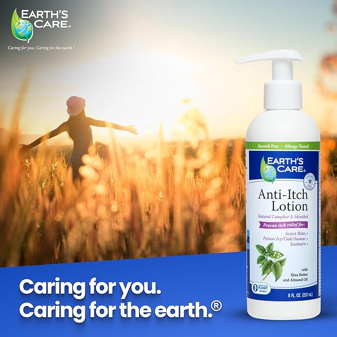 Earth's Care Anti Itch Lotion with Menthol and Camphor - Steroid Free - Soothes Sunburn, Dry and Itchy Skin, and Minor Skin Irritation, FL. 8 OZ