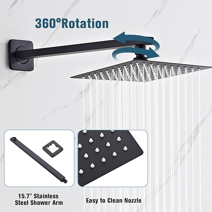 Shower Faucet Set Matte Black Complete Shower System with 8 Inches Rain Shower Head Bathroom Rain Shower Faucet Set Rainfall Shower System with Shower Valve