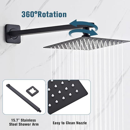Shower Faucet Set Matte Black Complete Shower System with 8 Inches Rain Shower Head Bathroom Rain Shower Faucet Set Rainfall Shower System with Shower Valve