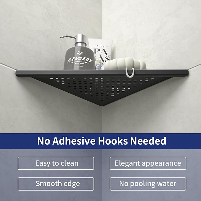 Corner Shower Shelf 2 Pack, 304 Stainless Steel Shelf for Bathroom, 10'' Grout in Shelves Rack for Tiled Wall, No Drilling Needed (10'', Black)