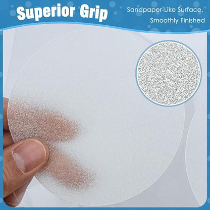 S&X 24 Pcs Non Slip Bathtub Stickers (Large 4" Round), Invisible Clear High Traction Grit Dots, Anti Slip Safety Treads for Tub, Shower Floor with Scraper