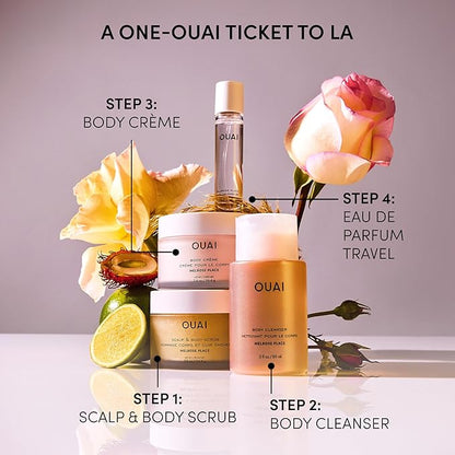 OUAI Scalp & Body Scrub Travel Size, Melrose Place - Exfoliating Body Scrub with Sugar & Coconut Oil Blend for Smooth, Moisturized Skin - Gentle for Removing Product Build Up (3.4 Oz)