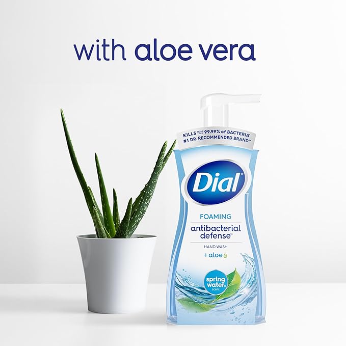 Dial Antibacterial Defense Foaming Hand Soap + Aloe, Spring Water Scent, 7.5 Fl Oz (Pack of 6), Dermatologist-Tested Hand Wash, Gentle on Skin
