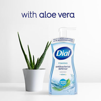 Dial Antibacterial Defense Foaming Hand Soap + Aloe, Spring Water Scent, 7.5 Fl Oz (Pack of 6), Dermatologist-Tested Hand Wash, Gentle on Skin