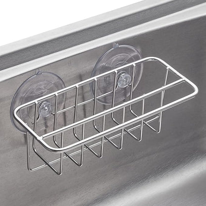 Sink Caddy Sponge Holder for Kitchen Sink Dish Cloth Hanger 2 Suspension Options(Suction Cups and Adhesive Hook), SUS304 Stainless Steel, Silver