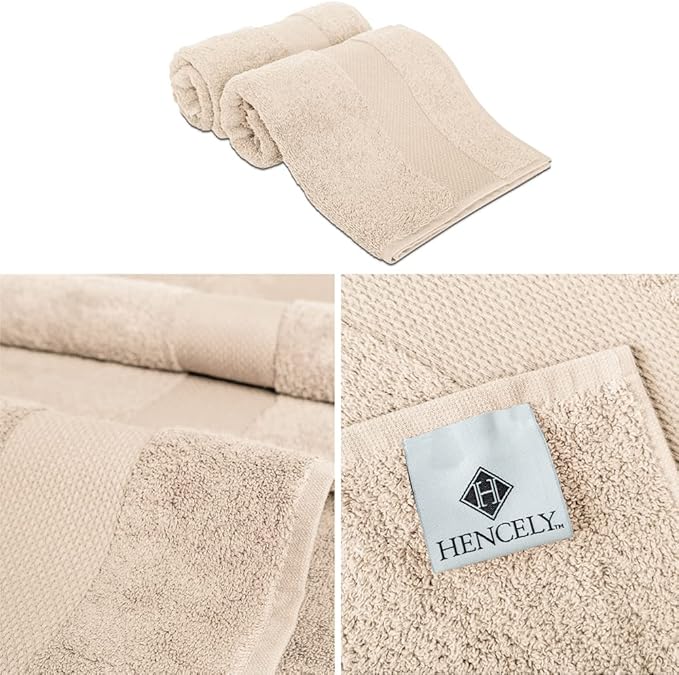 Hencely Luxury Hand Towel - Set of 2 (16x28 Inches) - Soft Turkish Cotton, Absorbent, Quick-Drying Face, Body, Kitchen, and Bathroom Towel (Hand Towels 2 Pack, Beige)