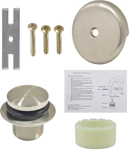 Tip-Toe Bathtub Drain Kit - with 1 Hole Bathtub Overflow Drain Cover & Tip-Toe Tub Trim Set (Brushed Nickel)