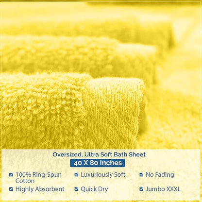 DAN RIVER Pack of 1 Bath Sheet 40x80 Inches, Large Bath Towels Oversized for Adults, Soft and Absorbent Hotel Towels - Yellow