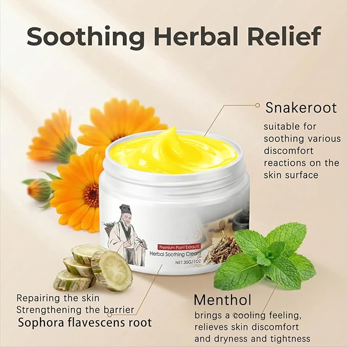 Herbal Body Care Cream - Relieves Dry and Tight Skin, Soothing Skin | Relieves Itching, Rich in Menthol | 1 FL oz (2Pcs)