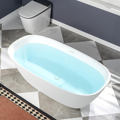 WOODBRIDGE 67" L x 32-5/8" W Luxury Contemporary Solid Surface Stone Resin Freestanding Bathtub in Matte White