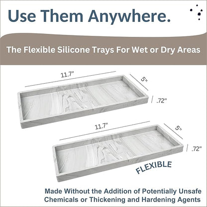 Countertop and Vanity Tray - 2 PC Large 11.7" Silicone Bathroom Trays, Counter Organizer, Dish Soap Sponge Holder Kitchen Sink Tray Organizer, Sink Caddy Toothbrush Key Kitchen Soap Trays