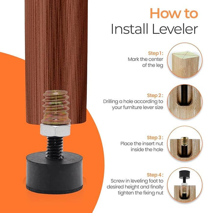 5/16 Rubber Adjustable Furniture Leveler，16 Pack Leveling Feet Screws in Threaded, Feet Levelers Screw On Furniture Glide Leveling for Table, Chair, Furniture Legs