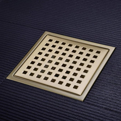 Square Shower Floor Drain with Removable Cover Grid Grate 6 inch Long, SUS 304 Stainless Steel Brushed Gold Brass Finished