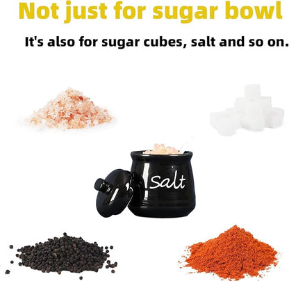 ONTUBE Ceramic Salt Bowl with Lid and Spoon 12oz (Black)