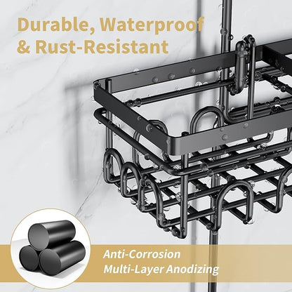 KEGII Shower Caddy Hanging for Handheld Showerheads, Rustproof Hanging Shower Organizer with Soap Dish, Toothbrush Holder and Hooks, Over Showerhead Caddy for Bathroom