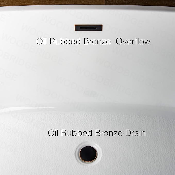 WOODBRIDGE 59" Acrylic Freestanding Bathtub Contemporary Soaking Tub, White Acrylic (Oil Rubbed Bronze Drain/Overflow),B0014 ORB Drain &O