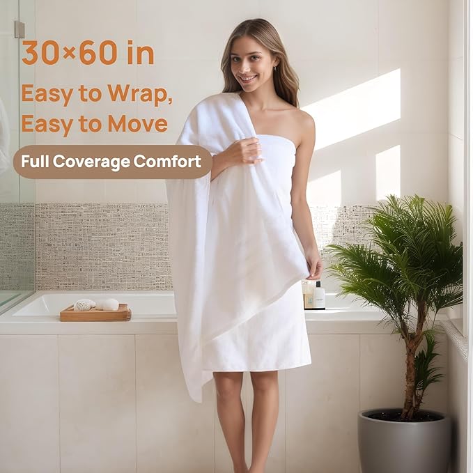 Bath Towel Set 4 Pack – 30×60 Large Cotton Towels, Soft, Thick & Highly Absorbent Bathroom Towels for Home, Spa, Gym (White, 30×60)