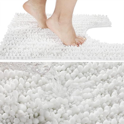 Yimobra Toilet Rug U Shaped Washable 24x24 Inch - Ultra Soft Absorbent Chenille Bath Rugs for Toilet, Quick Dry & Machine Washable, Non Slip Contour Bathroom Mat, White