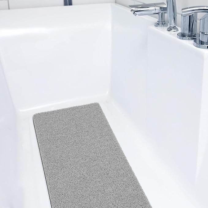 Joyhalo Anti Slip Shower Mat - 47'' x 16'' Non Slip Bath Mat for Elderly, PVC Loofah, Grey