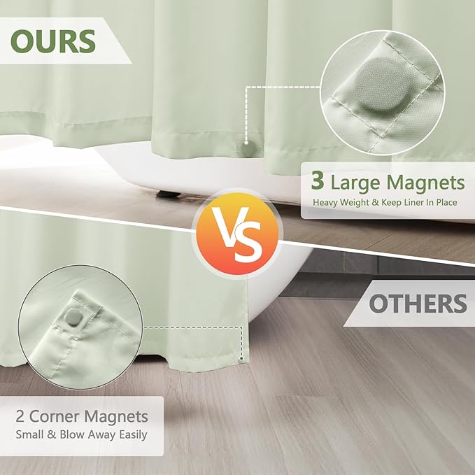 Waterproof Fabric Long Shower Curtain Liner with 3 Extra-Large Magnets, 72 x 78 inch Extra Long Green Cloth Shower Liner Machine Washable, Hotel Quality Lightweight Shower Curtain for Bathroom