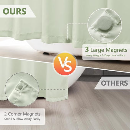 Waterproof Fabric Shower Curtain Liner with 3 Extra-Large Magnets, 72 x 72 inch Washable Cloth Shower Liner Hotel Quality, Pastel Green Lightweight Shower Curtain for Bathroom