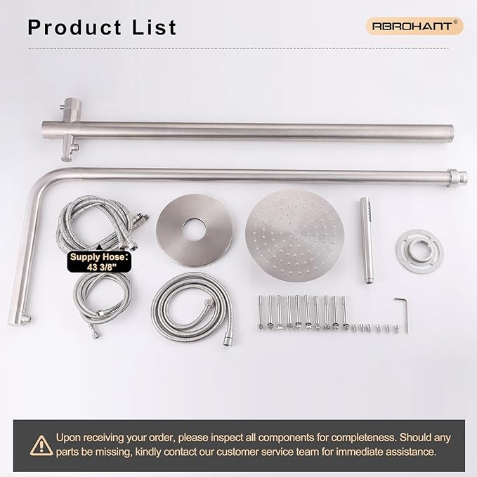 RBROHANT Freestanding Outdoor Shower, 316 Marine Grade Stainless Steel Beach Shower, Free Standing Hot and Cold Water Pool Shower with 10’’ Rain Shower Head and Handheld, Brushed Nickel, Floor Mounted