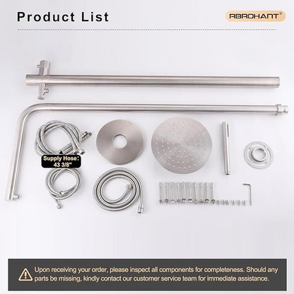 RBROHANT Freestanding Outdoor Shower, 316 Marine Grade Stainless Steel Beach Shower, Free Standing Hot and Cold Water Pool Shower with 10’’ Rain Shower Head and Handheld, Brushed Nickel, Floor Mounted