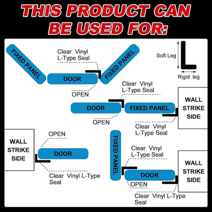2 Pcs Long Clear Vinyl L-Type Seal Strip with Pre-Applied Self Adhesive Shower Threshold Water Dam Barrier Bathroom Glass Door Seal Strip for Gap Frameless Shower Door