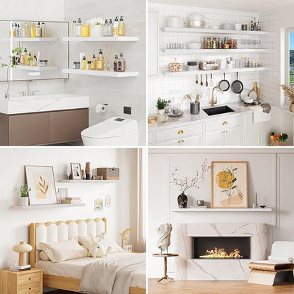 Heimlove Floating Shelves for Wall 36 Inches Long,9.3" Deep White Floating Shelf Set of 2,Wall Mounted Shelves for Bathroom Bedroom Living Room Kitchen Office,Shelf for Books Storage,Home Decor