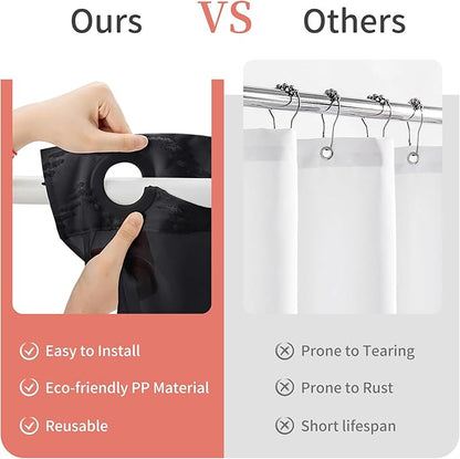 Hookless Shower Curtain with Snap in Liner 71" x 74" Double-Layer Waterproof Polyester Shower Curtain for Bathroom or Hotel Use,Removable Liner,Magnetic Hem,Large Rings,Machine Washable,Black