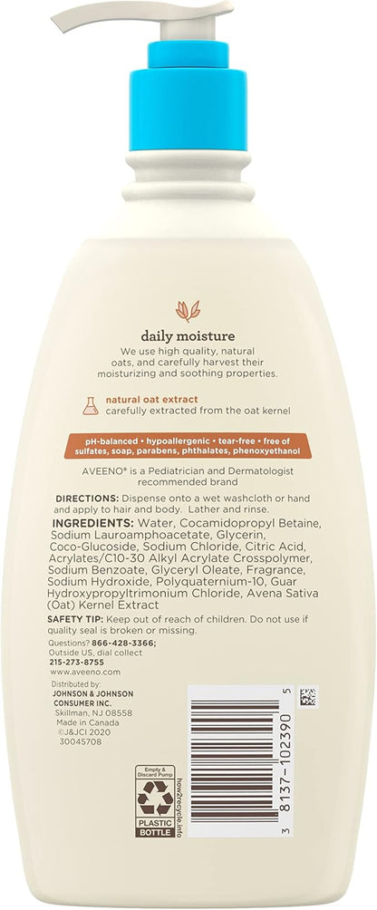 Aveeno Baby Gentle Body Wash & Shampoo with Natural Oat Extract, Tear-Free, Paraben-Free & Phthalate-Free Formula for Baby’s Sensitive Hair & Body, Lightly Scented, 18 fl. oz, 3 Pack