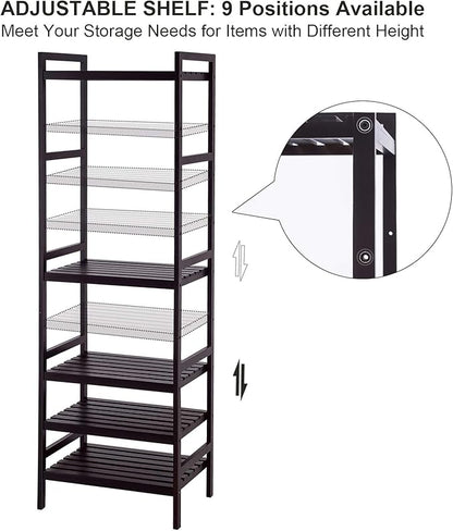SONGMICS Adjustable Storage Shelf Rack, 5-Tier Multifunctional Shelving Unit Stand Tower, Bookcase for Bathroom Living Room Kitchen 17.7 x 12.4 x 55.9 inches, Holds up to 132 lb, Brown UBCB75BR