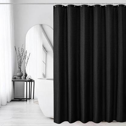 Gibelle Black Shower Curtain, Waffle Weave Textured Fabric Shower Curtain for Bathroom - Soft Cloth & Hotel Spa Luxury, Water Repellent, Machine Washable, 72X72, Black