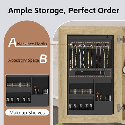 Lighted Bathroom Medicine Cabinet with Mirror，20 x 28 Inch Wall-Mounted Bathroom Wall Cabinet with Storage, LED Lights, Adjustable Shelves,Natural