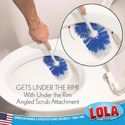 LOLA Classic Toilet Brush w/Under-The-Rim Scrubber, 6 Pack, Deep Cleans The Entire Toilet Bowl, Non-Slip Handle w/Rubber Comfort Grip