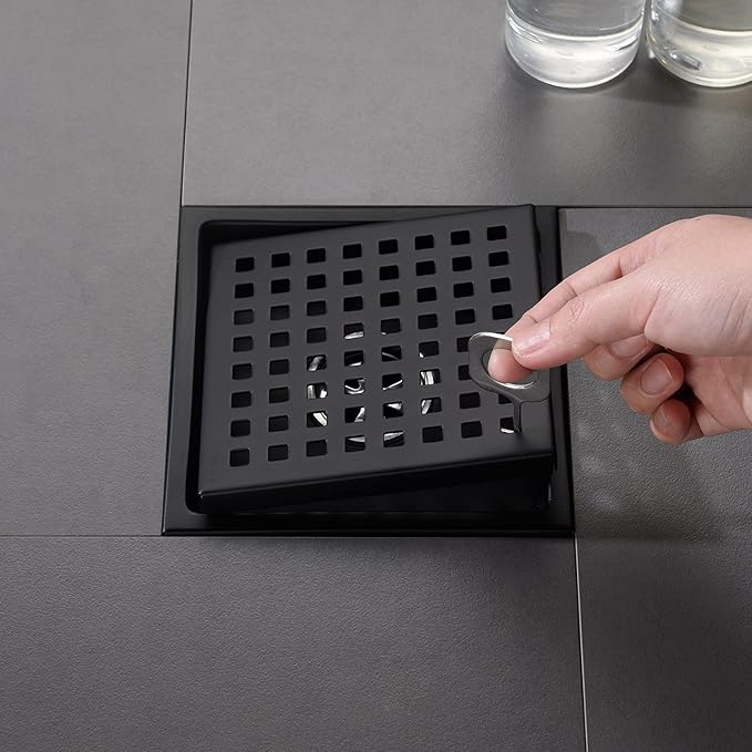 6 Inch Shower Drain Brushed Gold with Adjustable Shower Drain Base Flange SUS304 Stainless Steel Floor Drain Cover Removable Mesh Grille