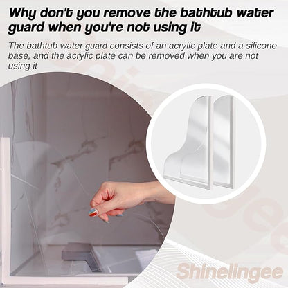 Shineligee 2 Pack Updated Shower Splash Guard, Large Splash Guards for Bathtub, Consists of Silicone Base and Acrylic Plate, Keep Water in Shower or Bath, Shower Corner Splash Guard