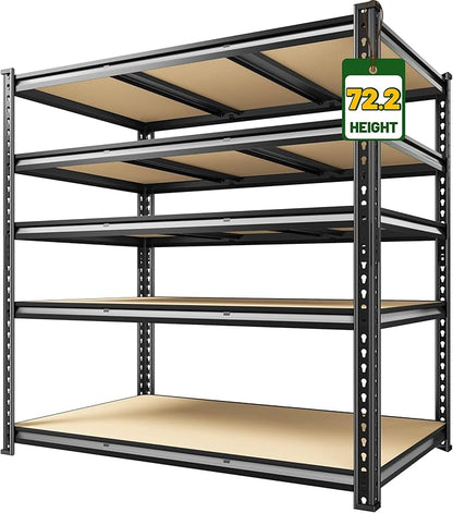 2800 LBS Garage Shelving 72.2" H Garage Storage Shelves, 5 Tier Adjustable Shelving Unit, Storage Shelves for Storage, Basement, Warehouse, Pantry, Kitchen, 48.1" W x 24.1" D x 72.2" H, Black