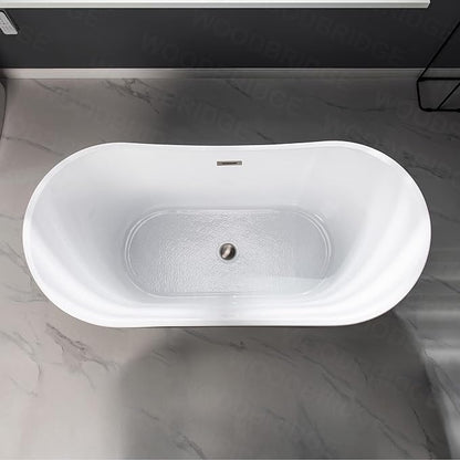 WOODBRIDGE 59" Acrylic Freestanding Bathtub Contemporary Soaking Tub, Black Acrylic(Brushed Nickel Drain/Overflow),BTA1816-BN
