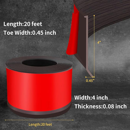 Flexible Baseboard Molding Trim 4 Inch Self-Adhesive Vinyl Wall Base Peel and Stick Cove Base Rubber Wall Baseboard Moulding Trim (20Ft, Dark Walnut Wood Grain)