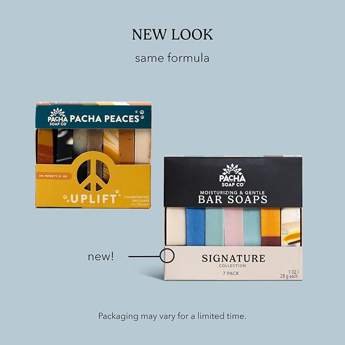 Pacha Soap Co. Bar Soap Variety Set - Signature Scents, Premium Handcrafted Trial & Travel Size Bars for Face, Hands & Body, Hydrating Formula with Clean Ingredients, Made in USA, 2-Pack, 7 oz Each