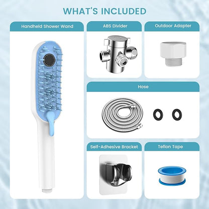 4 Mode Dog Shower Attachment, Dog Shower Sprayer with 78 Inches Stainless Steel Hose, ABS Diverter, Adhesive Holder, for Fast Easy Dog Bathing and Cleaning, Indoor/Outdoor Use