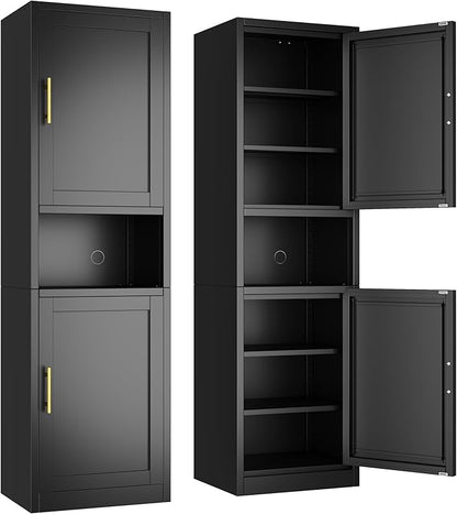 Tall Narrow Storage Cabinet 66.93" H Tall Bathroom Cabinet Metal Pantry Cabinets, 4 Adjustable Shelves for Kitchen, Home Office, Living Room, Dinning Room (20 inches Wide Black)