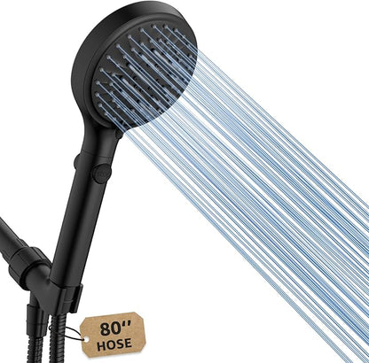 FASDUNT Shower Head with Handheld, High Pressure Handheld Shower Head with 80" Extra Long Stainless Steel Hose & Adjustable Bracket, Showerhead with ON/OFF Switch, Black