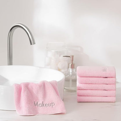 Arkwright Makeup Towels - Pack of 6 - Ultra Soft & Gentle Microfiber Coral Fleece Washcloth Face Make Up Remover, Reusuable Eraser Cloth Essentials for Hosts & Artists, 13 x 13 in, Pink