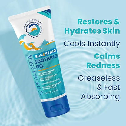 STREAM 2 SEA Sun & Sting Aloe Soothing Gel for Face & Body, Organic Aloe Vera Gel for Sunburn Relief, Travel Size Aloe Vera Gel for Skin, Natural After Sun Care, Pure Aloe After Sun Gel, 2.5 Fl oz