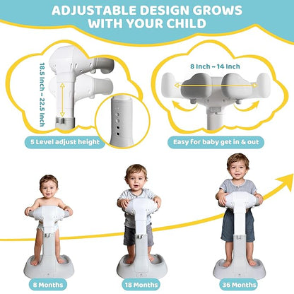Foldable Baby Shower Standing Support for Toddlers & Infants 8-36 Months, No Setup Anti-Slip Bath Stand Holder, Adjustable Height, Portable Travel & Storage, Easy Clean - 4our Kiddies(Grey)