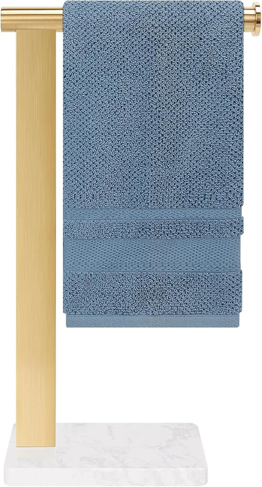 Stainless Steel L-Shaped Hand Towel Holder, SUS304 Bathroom Towel Rack with Thickened Base for Countertop Vanity (Gold, Square Base)